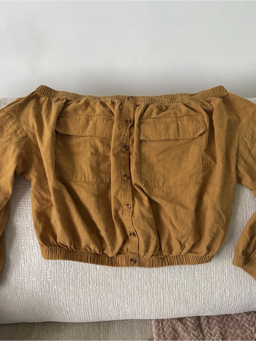 FAVLUX Mustard Brown Off-Shoulder Crop Top